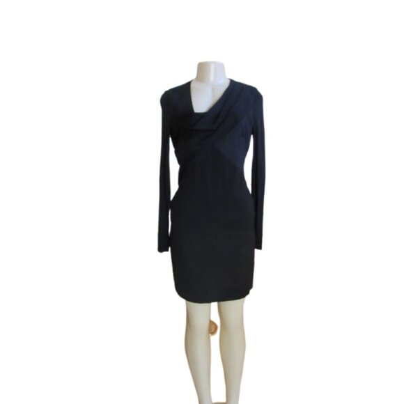 Helmut Lang Size 4 Black Angora Blend Draped Neckline Long Sleeve Dress - Picture 2 of 9
